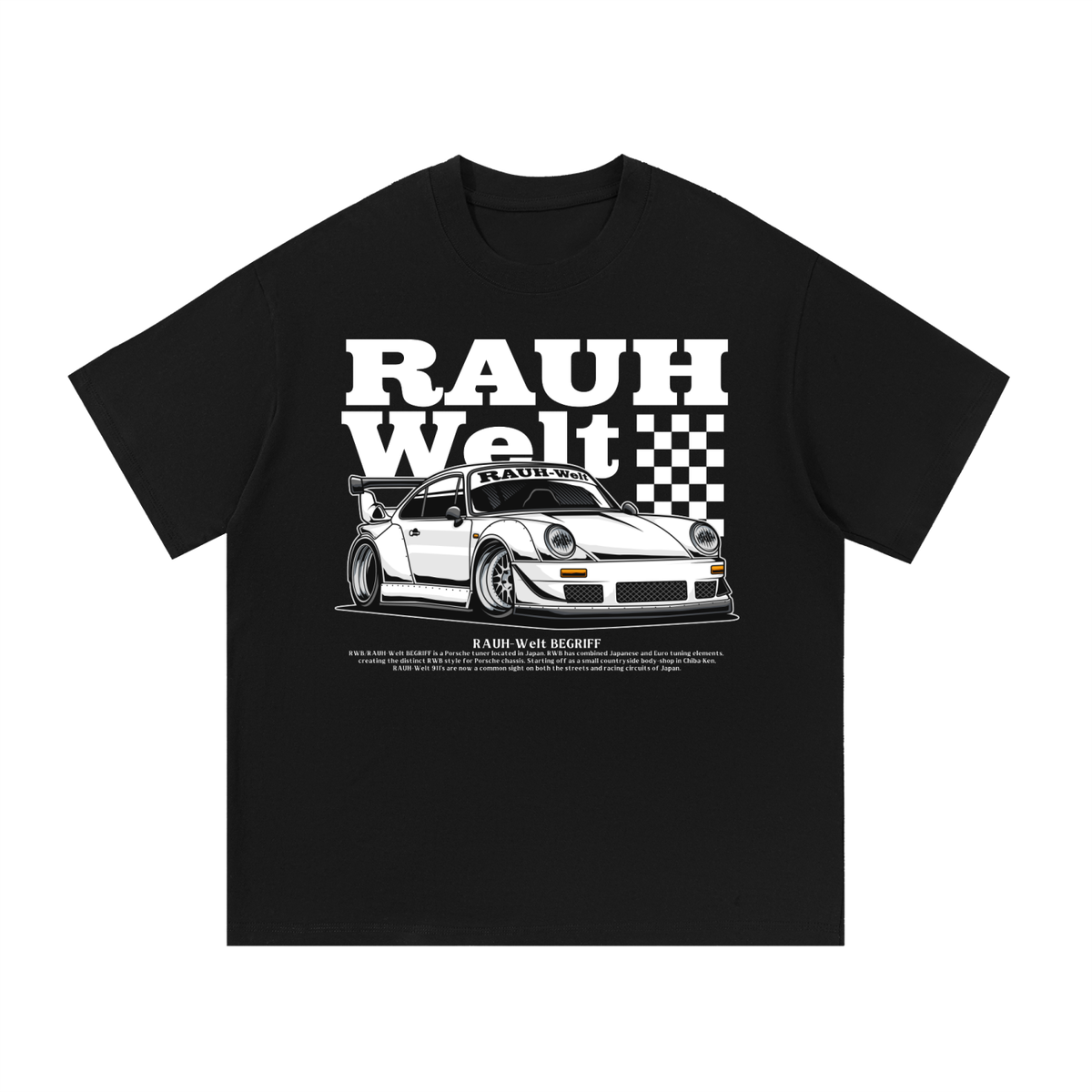 RWB widebody car graphic on an oversized cotton T-shirt