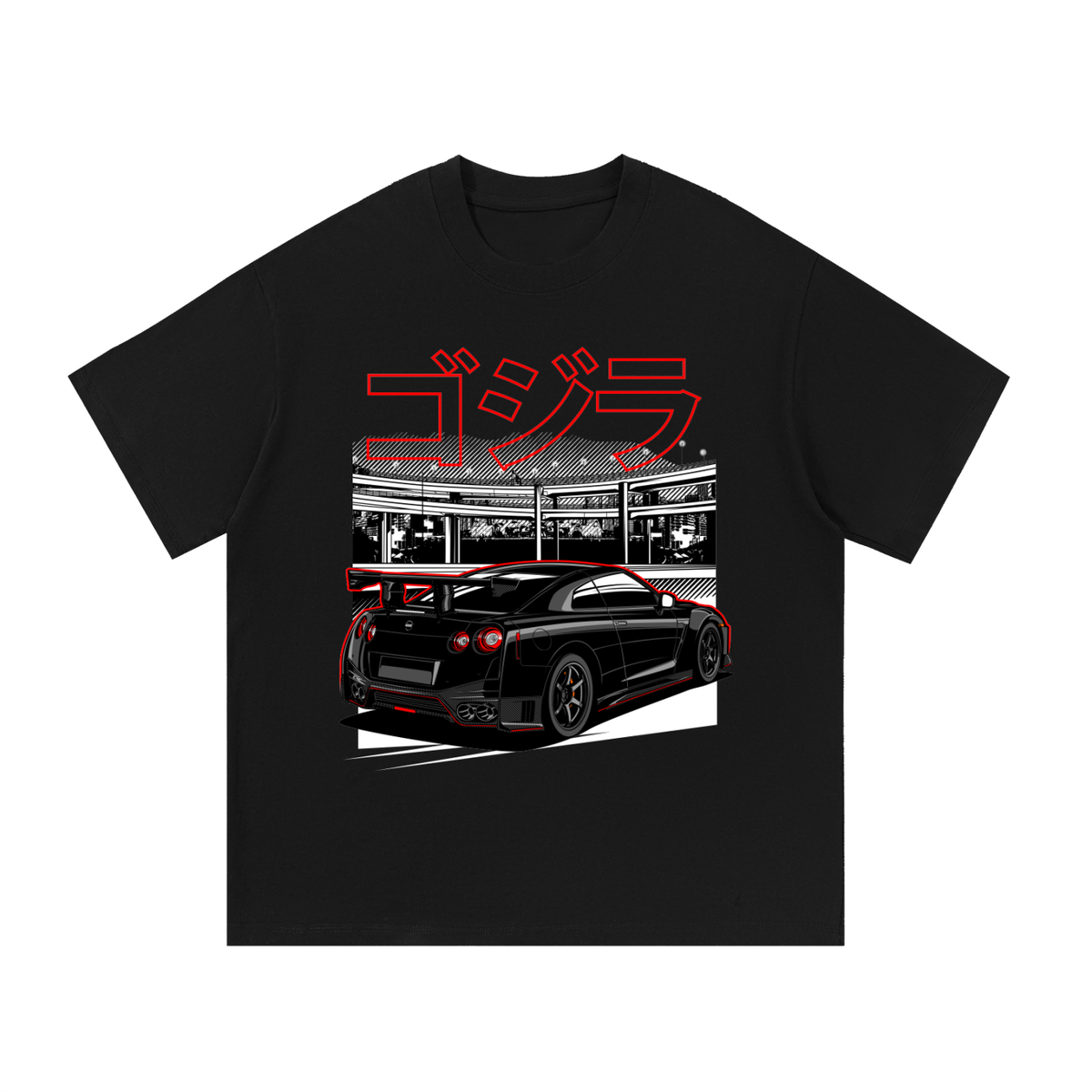 R35 GT-R car graphic on an oversized cotton T-shirt