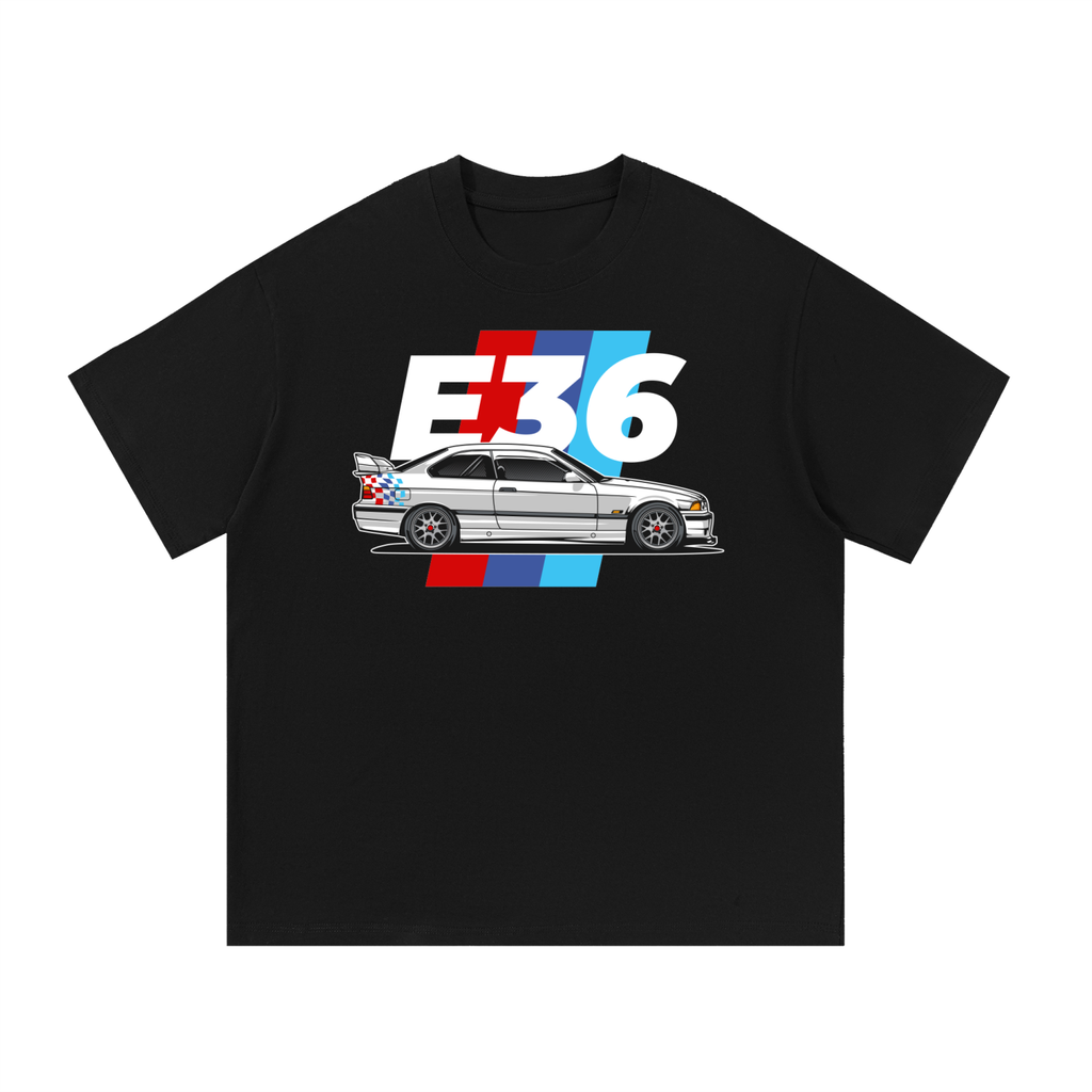 E36 drift car graphic on an oversized cotton T-shirt