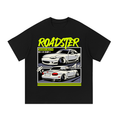MX-5 Miata open top car graphic on an oversized cotton T-shirt