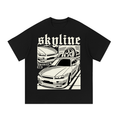 R34 Skyline night drive graphic on an oversized cotton T-shirt