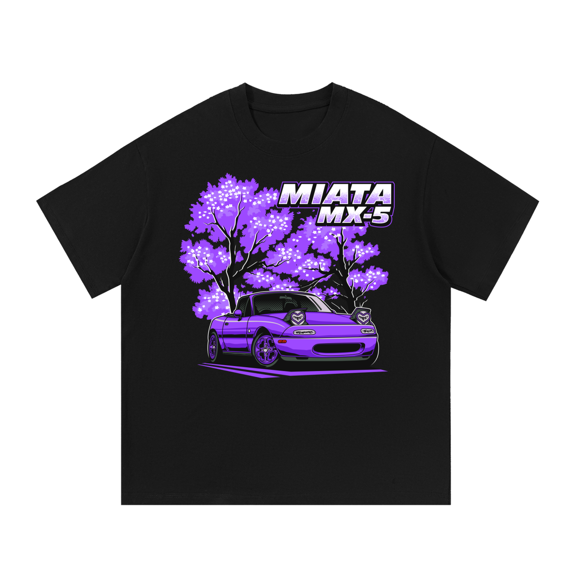 MX-5 roadster car graphic on an oversized cotton T-shirt