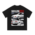 R32 Skyline circuit car graphic on an oversized cotton T-shirt