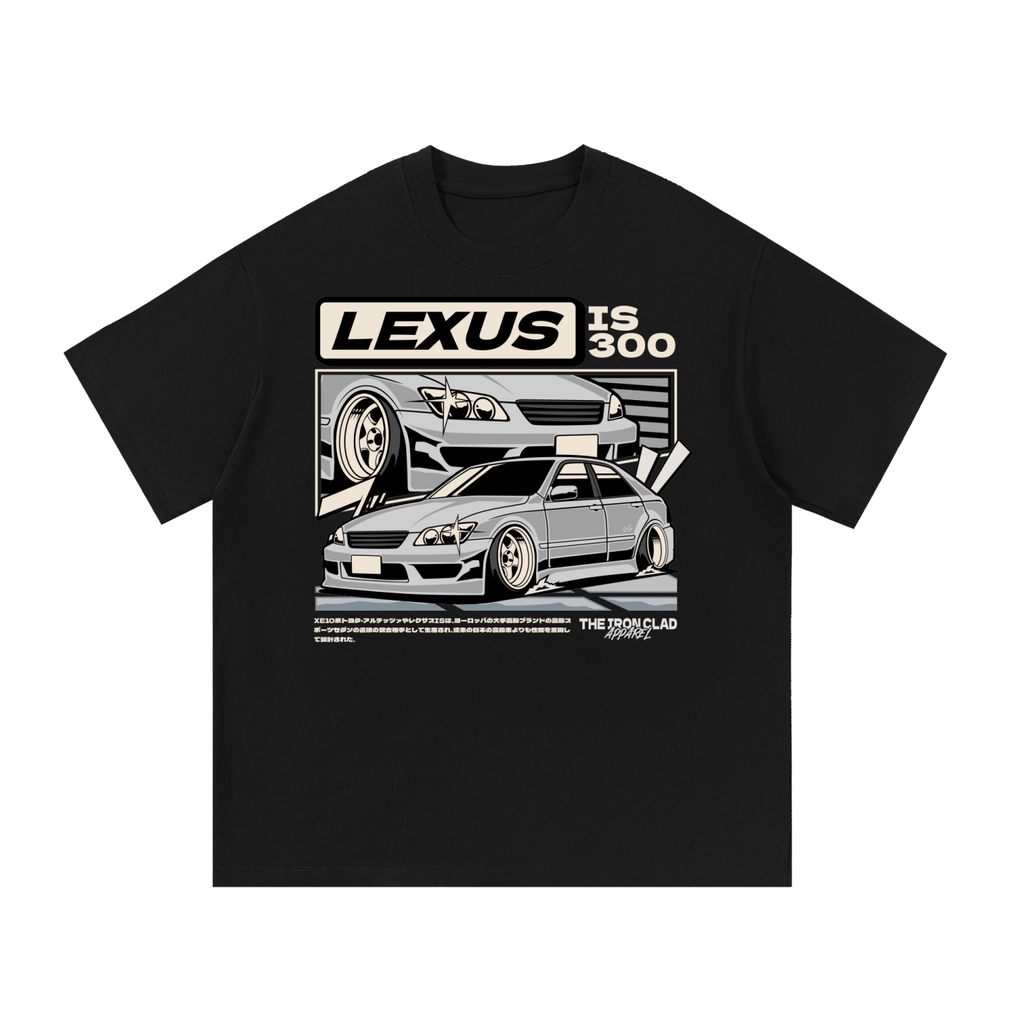 Black T-shirt with Lexus IS300 car artwork on the front